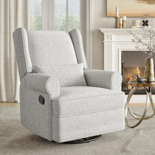 Comfy Upholstered Glider Recliner with Lumbar Pillow and Footrest
