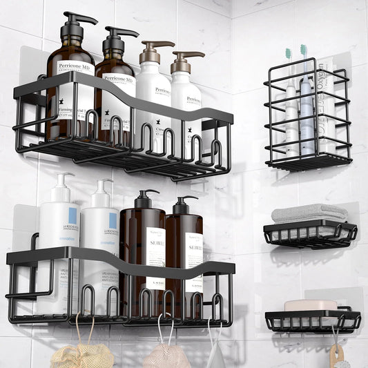 5-Piece Shower Shelves, Black