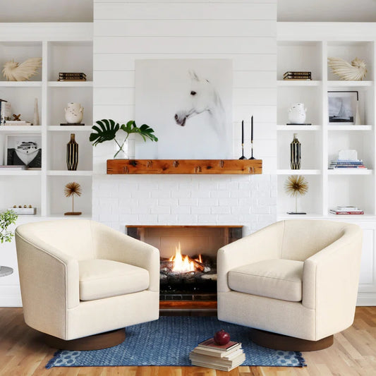 Upholstered Swivel Barrel Chair with Wood Base