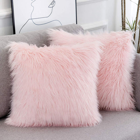 Set of 2 Pink Fluffy Pillow Covers