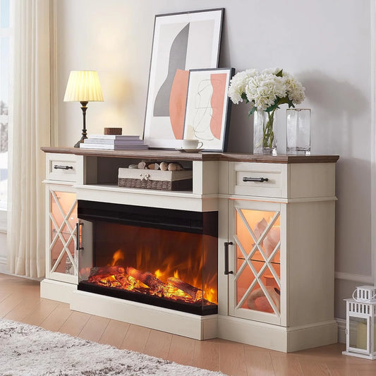 3-Sided Fireplace TV Stand Up to 80" TV